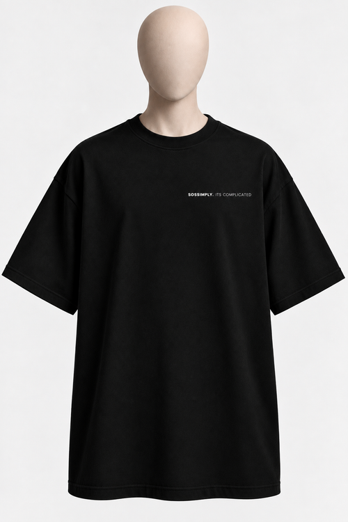 IT’S COMPLICATED.I AM SORRY. I AM LATE. — OVERSIZED UNISEX T-SHIRT BLACK